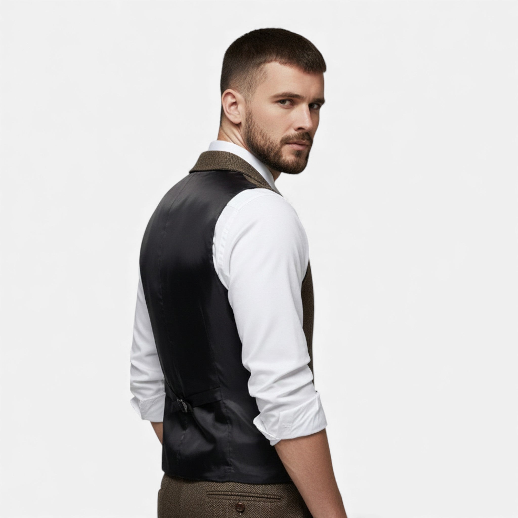 Volarno | Men’s Vintage Tweed Suit Vest with Lapel Chain