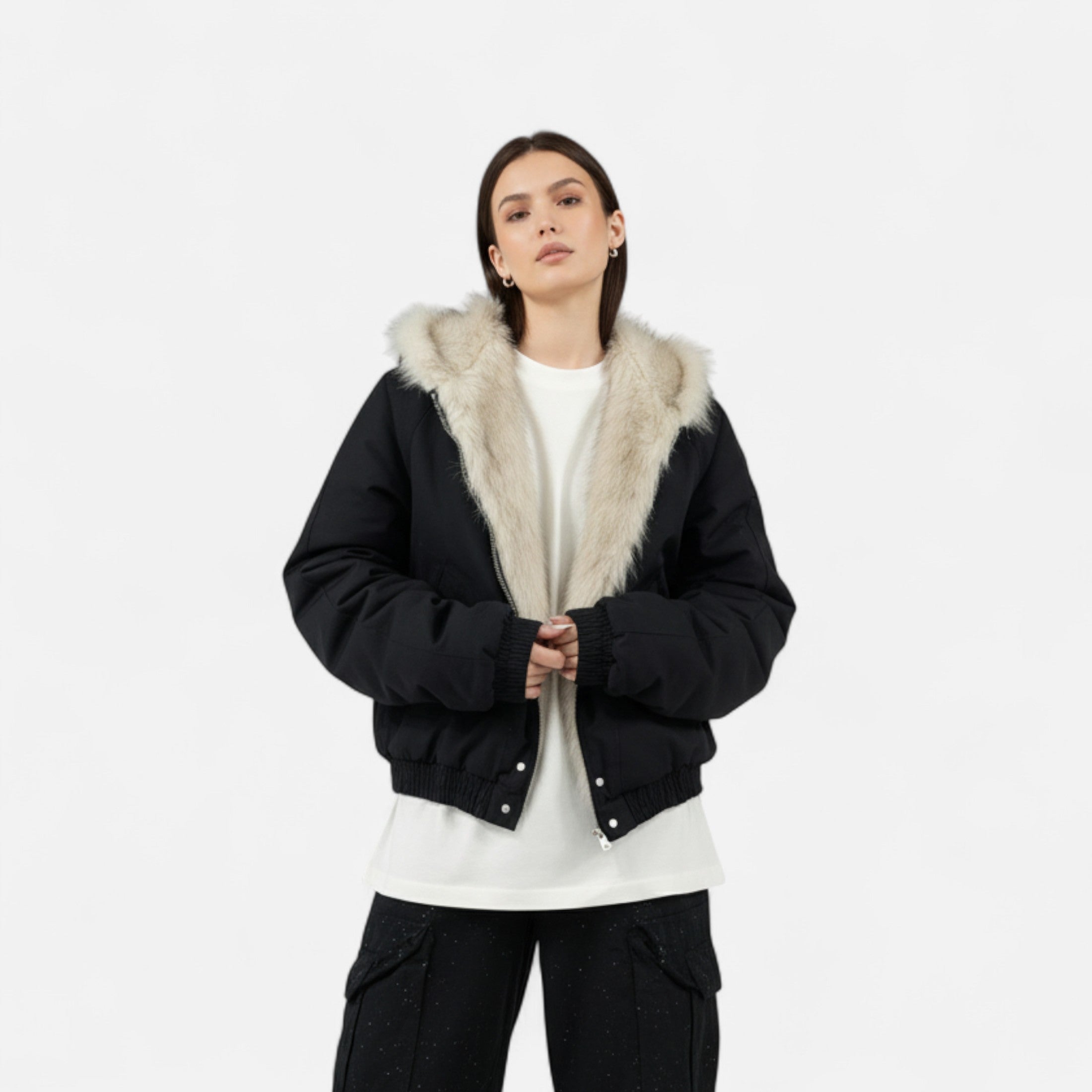 Volarno | Women’s Winter Hooded Coat – Fur Collar Vintage Style