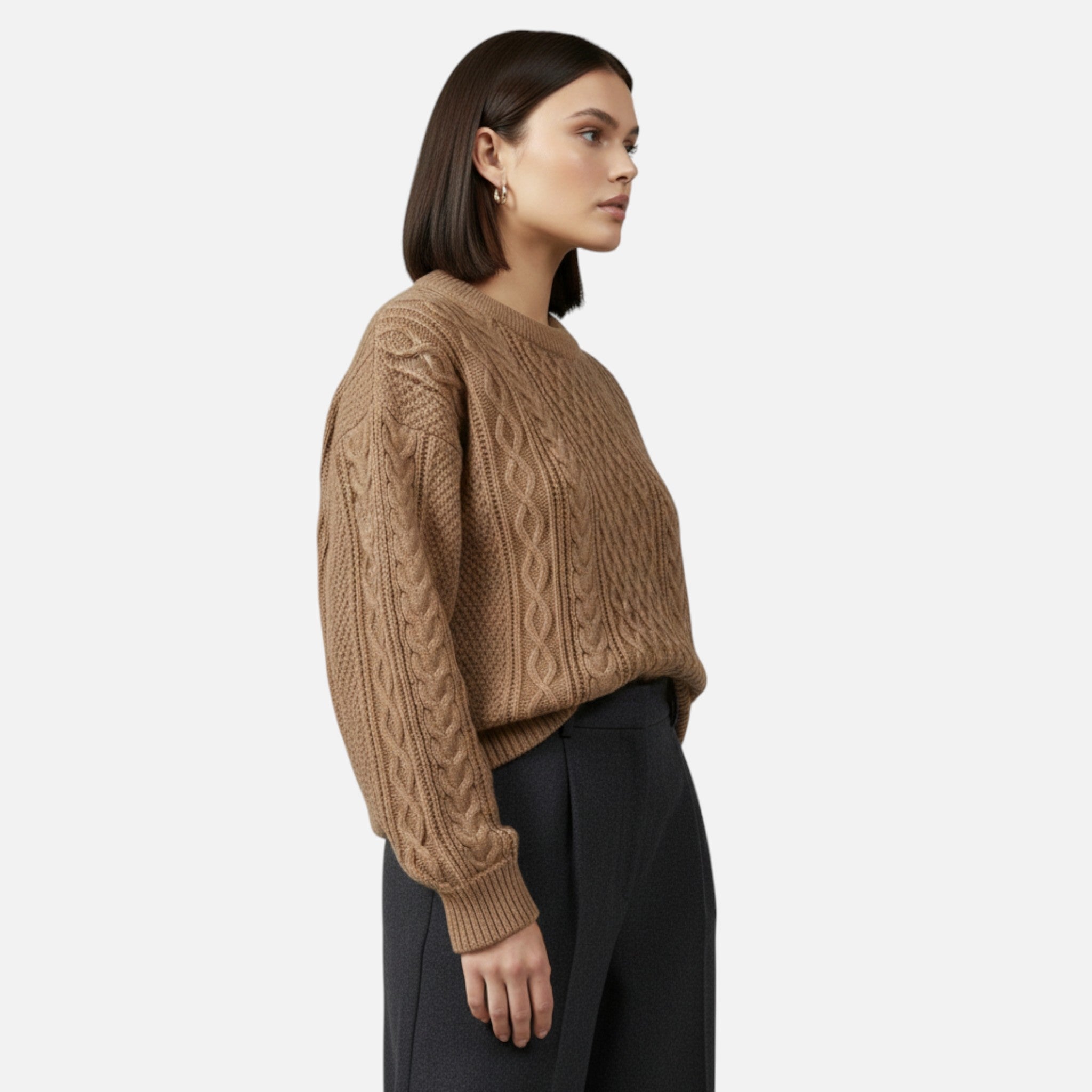 Volarno| Women’s Slight-Stretch Knitted Cabled Sweater