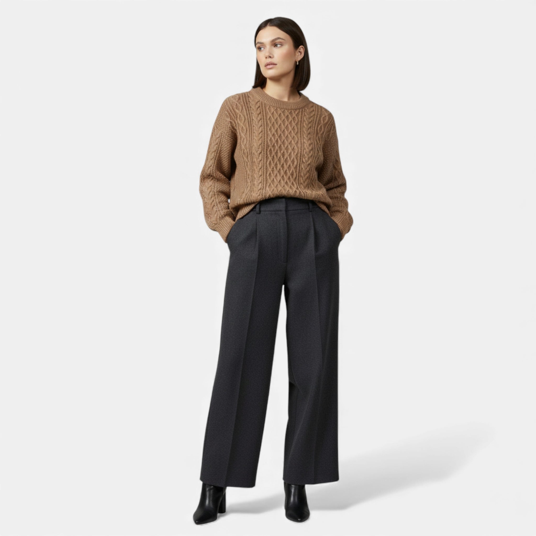 Volarno| Women’s Slight-Stretch Knitted Cabled Sweater