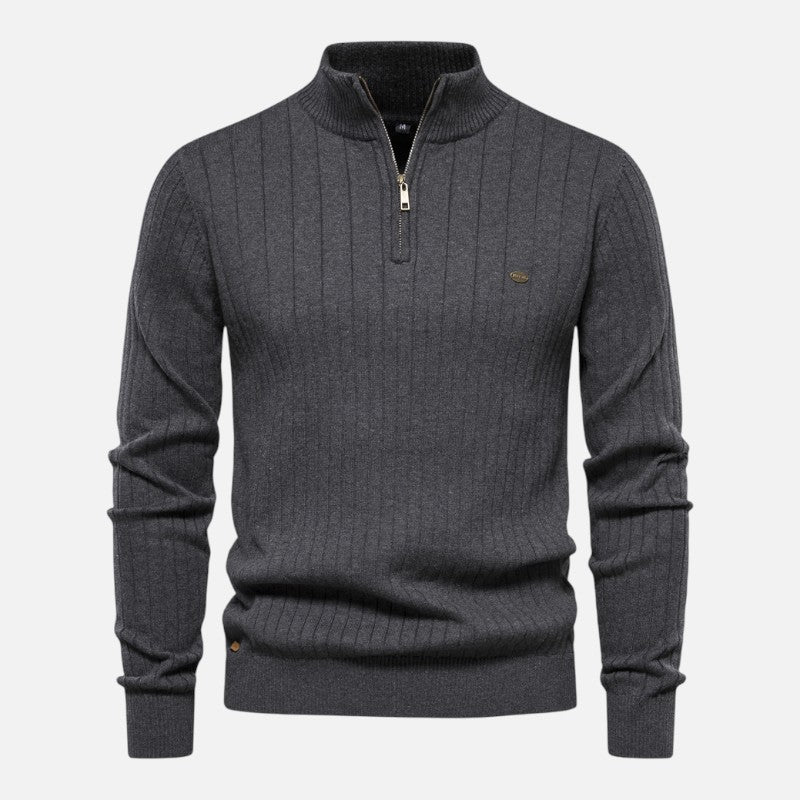 Volarno | Men’s Stand Collar Half-Zip Knit Sweater | Slim Fit Casual Top