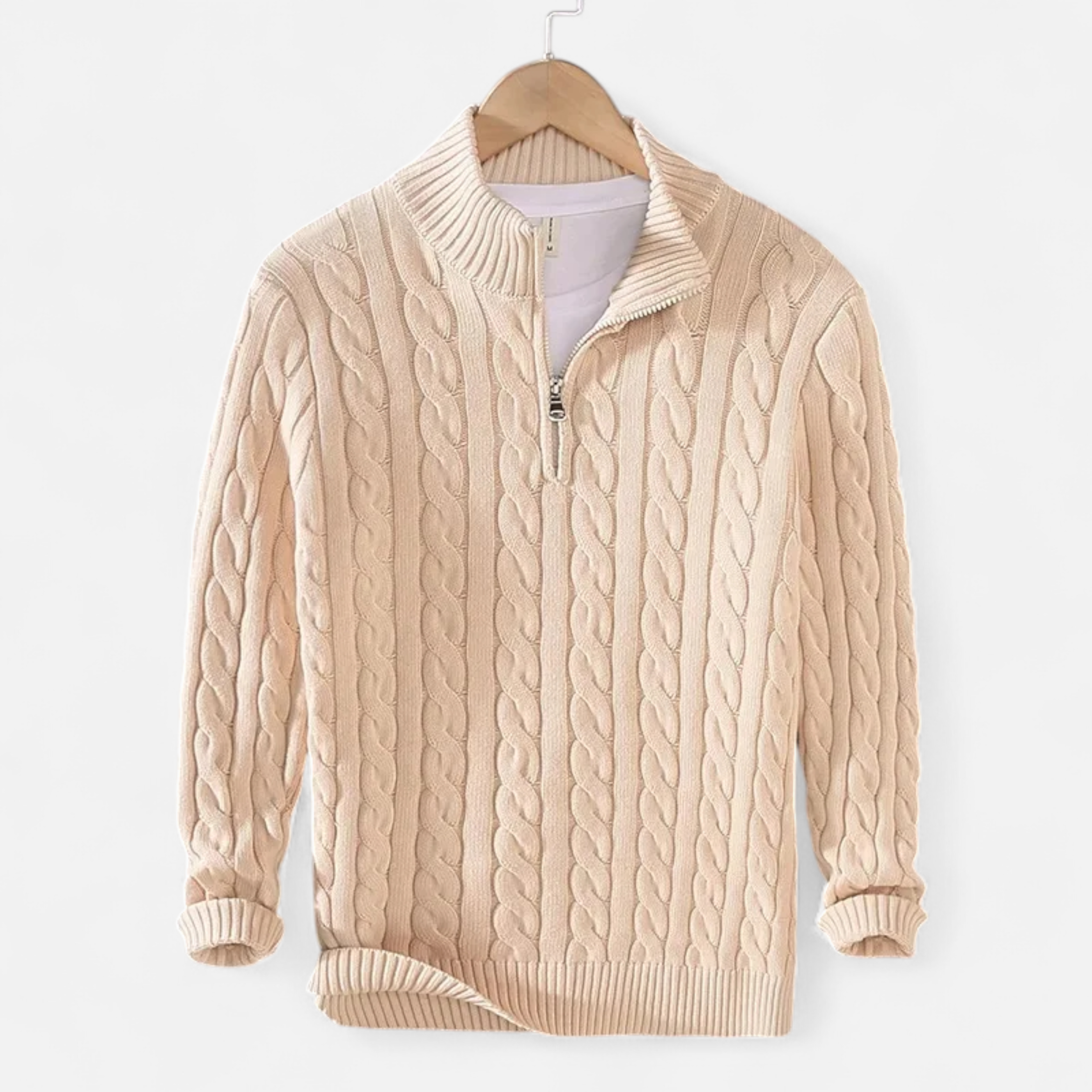 Volarno | Men’s Thick-Knit Turtleneck Zip Sweater