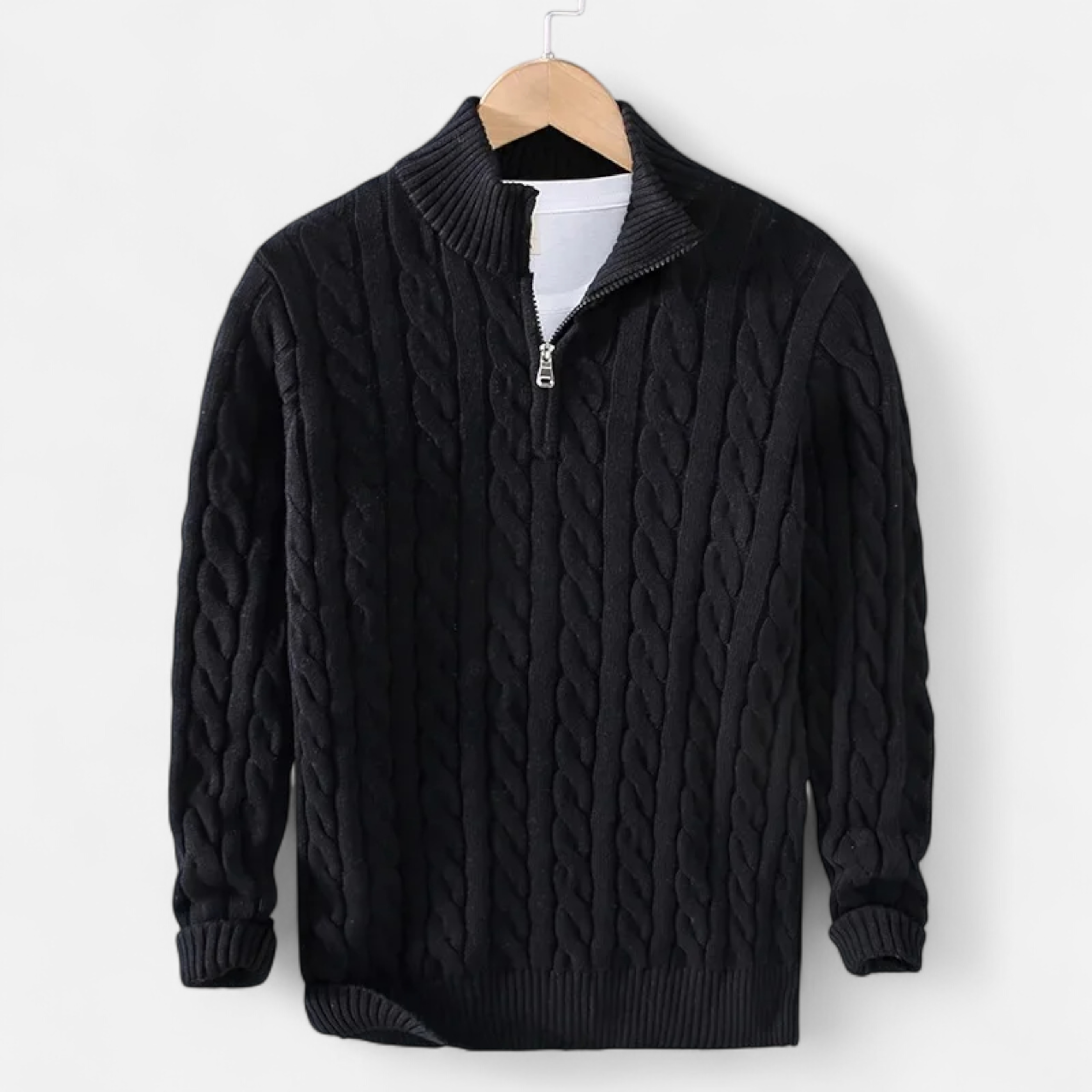 Volarno | Men’s Thick-Knit Turtleneck Zip Sweater