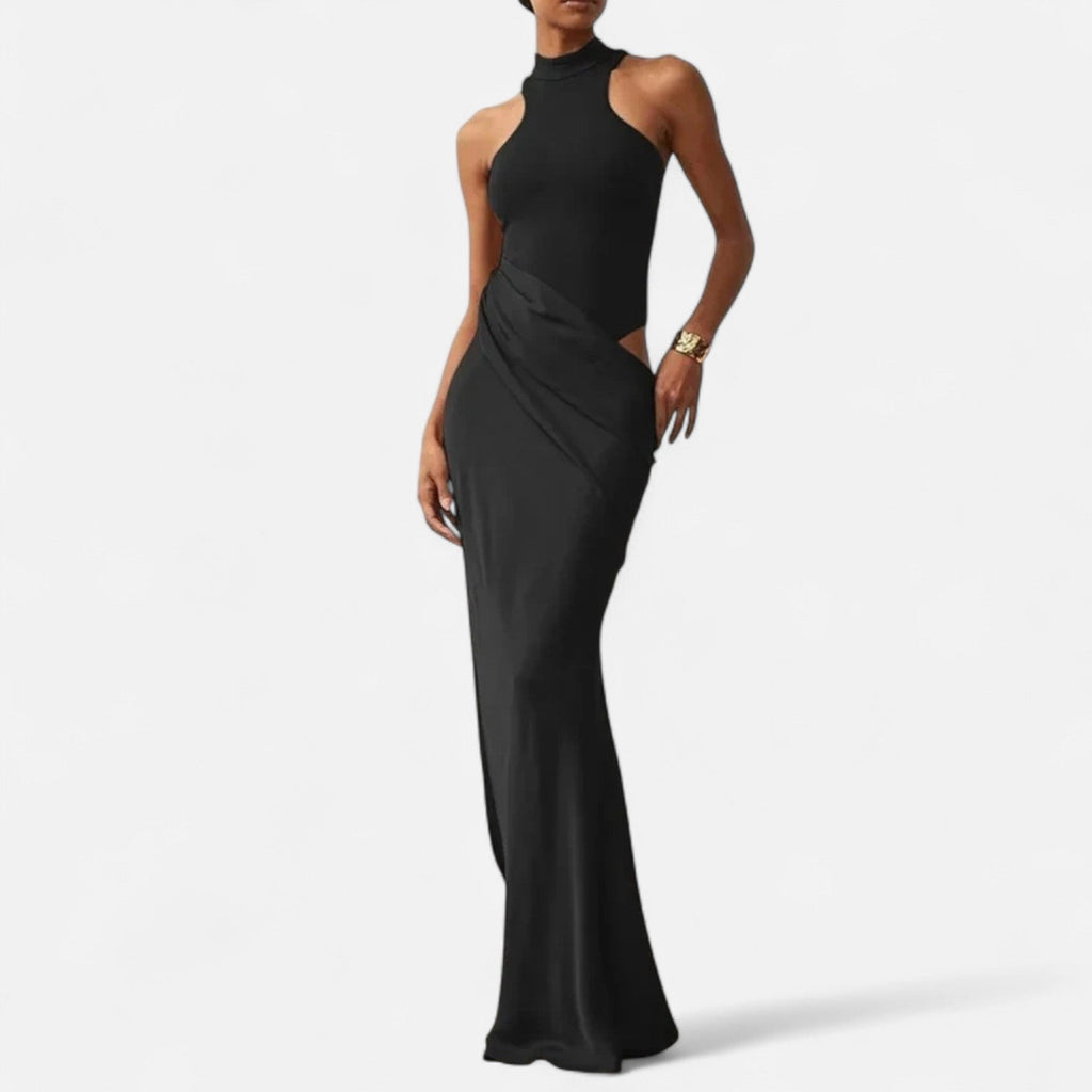 Volarno | Women’s Satin Hollow-Out Maxi Dress – Silken Flow, Sculpted Allure