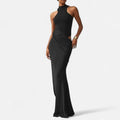 Volarno | Women’s Satin Hollow-Out Maxi Dress – Silken Flow, Sculpted Allure