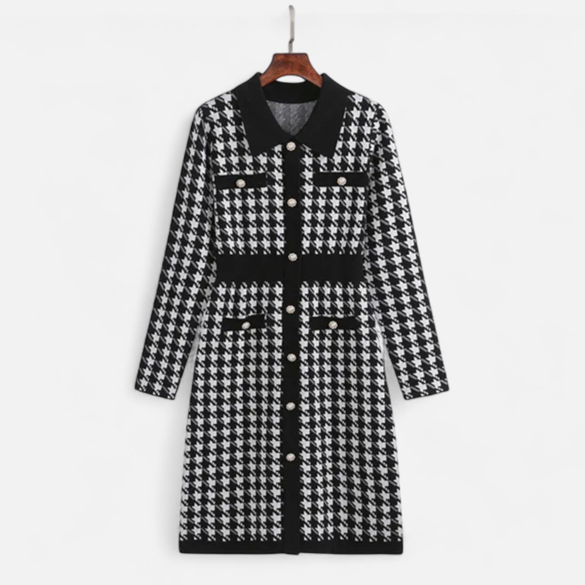 Volarno | Women’s Pencil Sheath Dress in Black & White Houndstooth