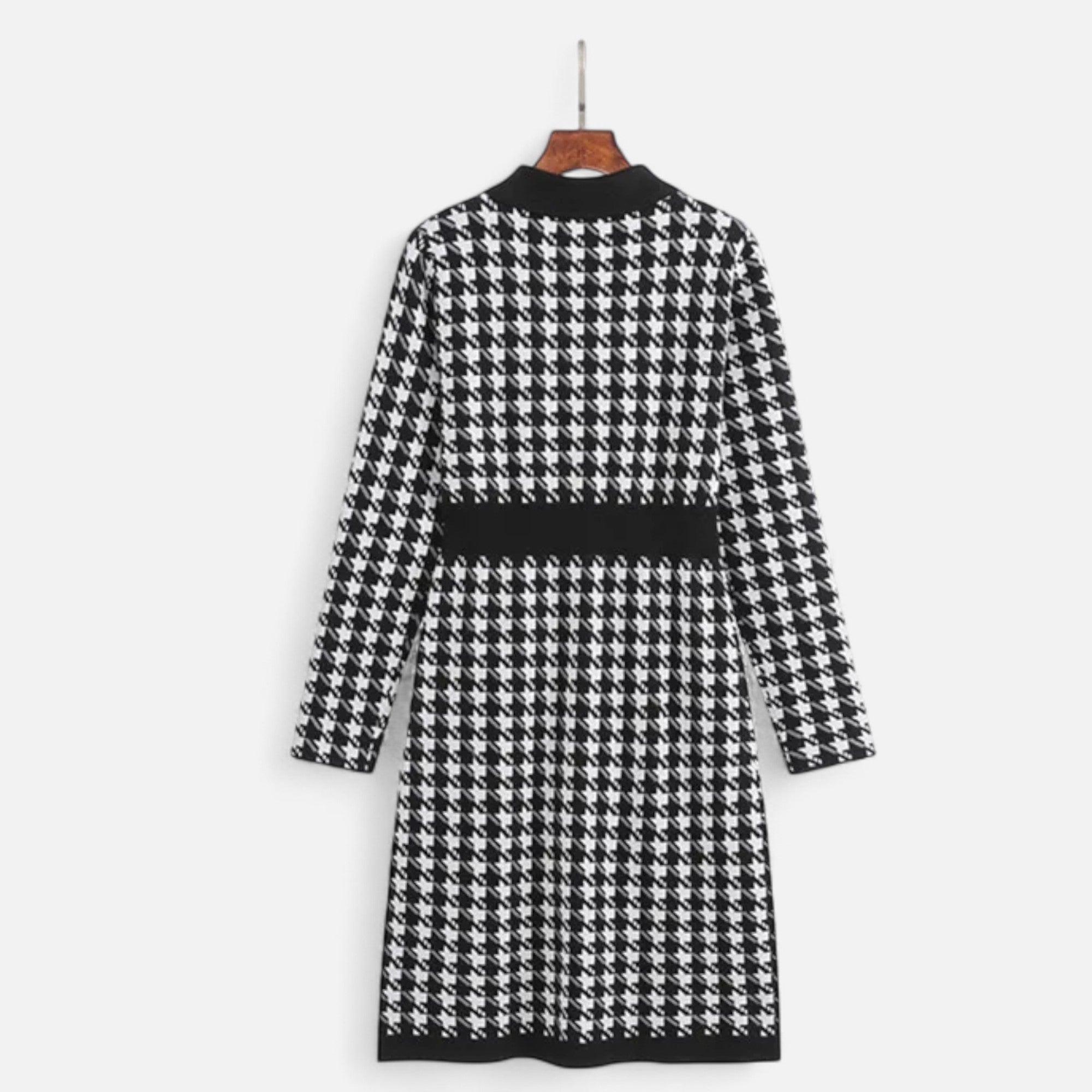 Volarno | Women’s Pencil Sheath Dress in Black & White Houndstooth