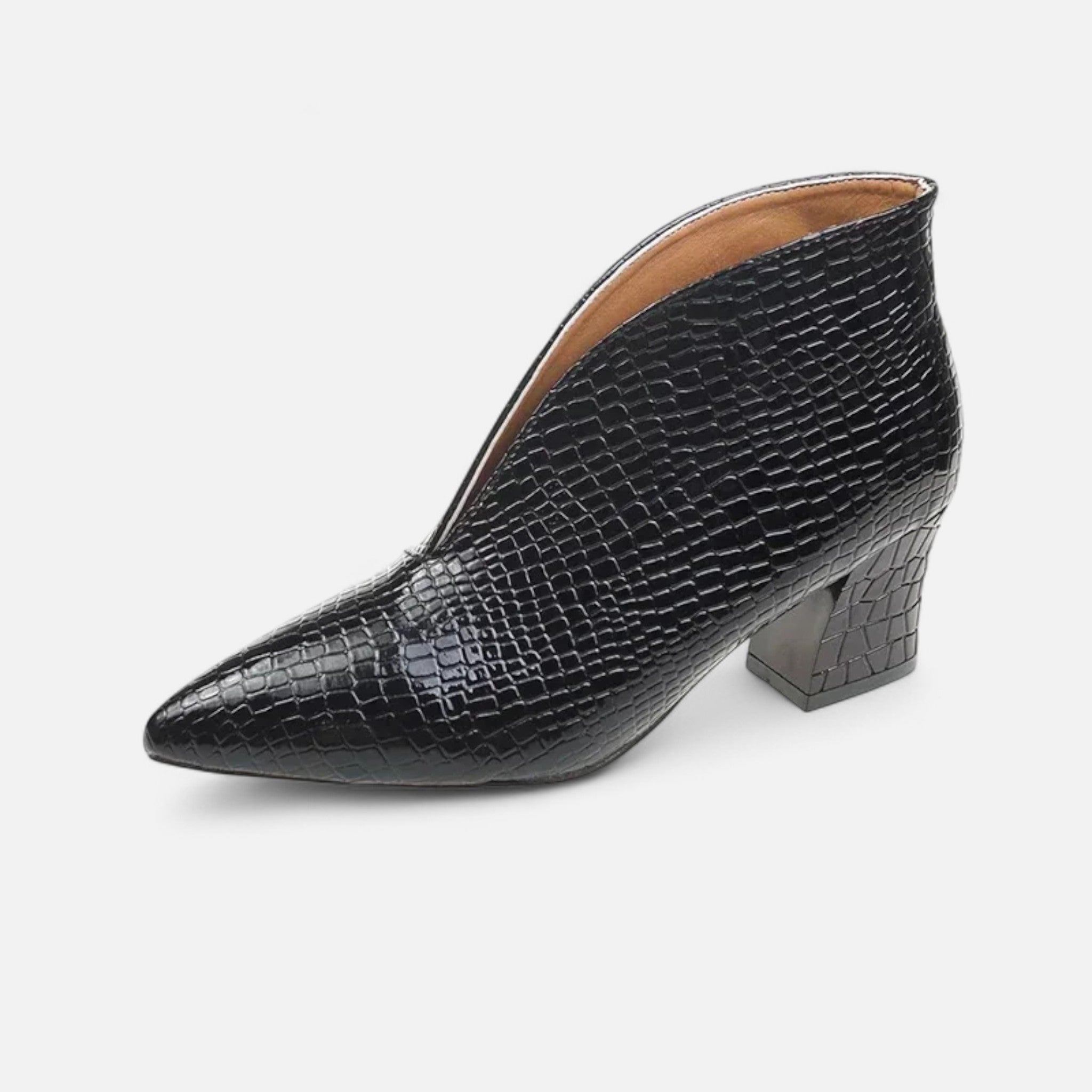 Volarno | Women’s Patent Leather V-Cut Ankle Boots