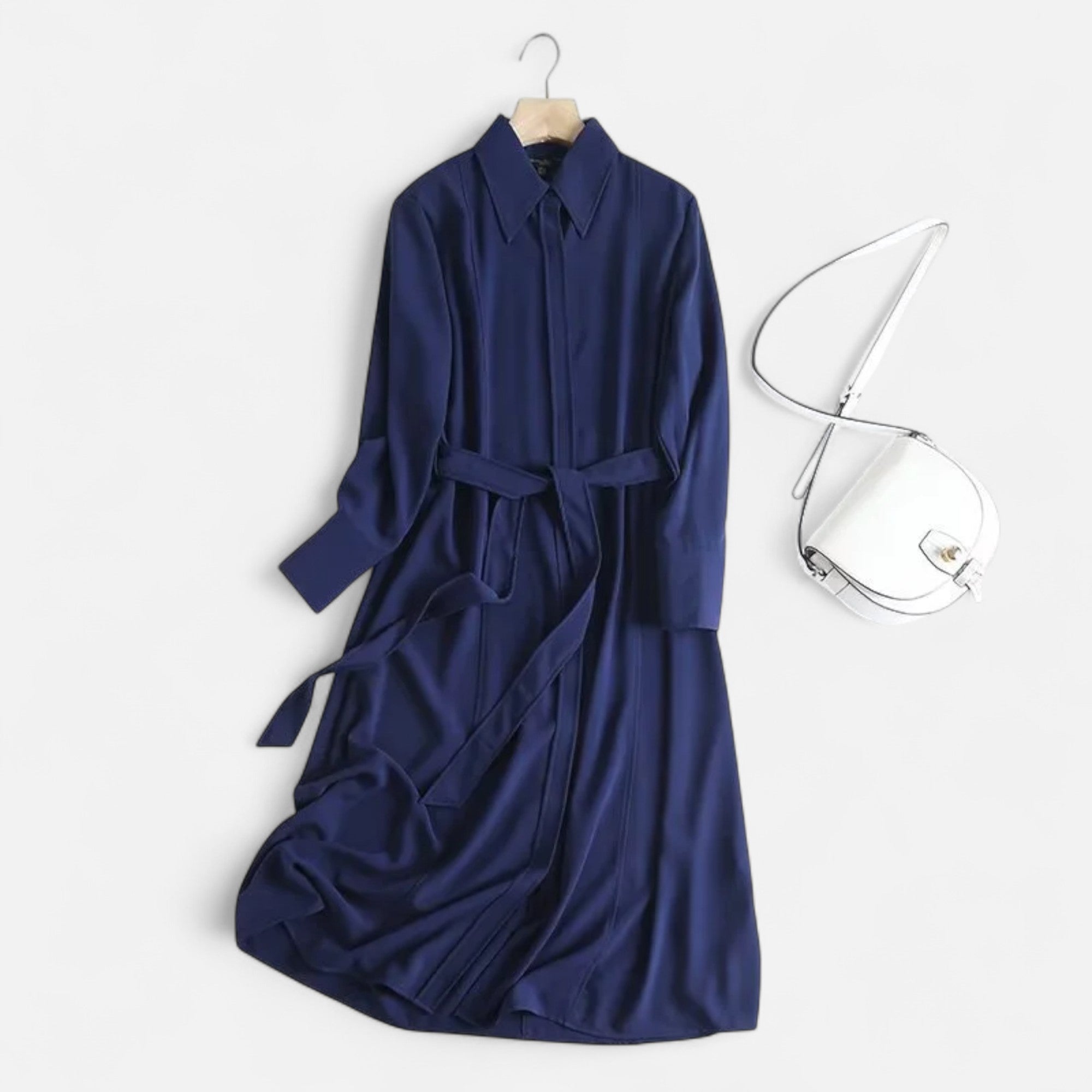 Volarno | Women’s Slim-Fit Cotton-Blend Midi Shirt-Dress with Belt