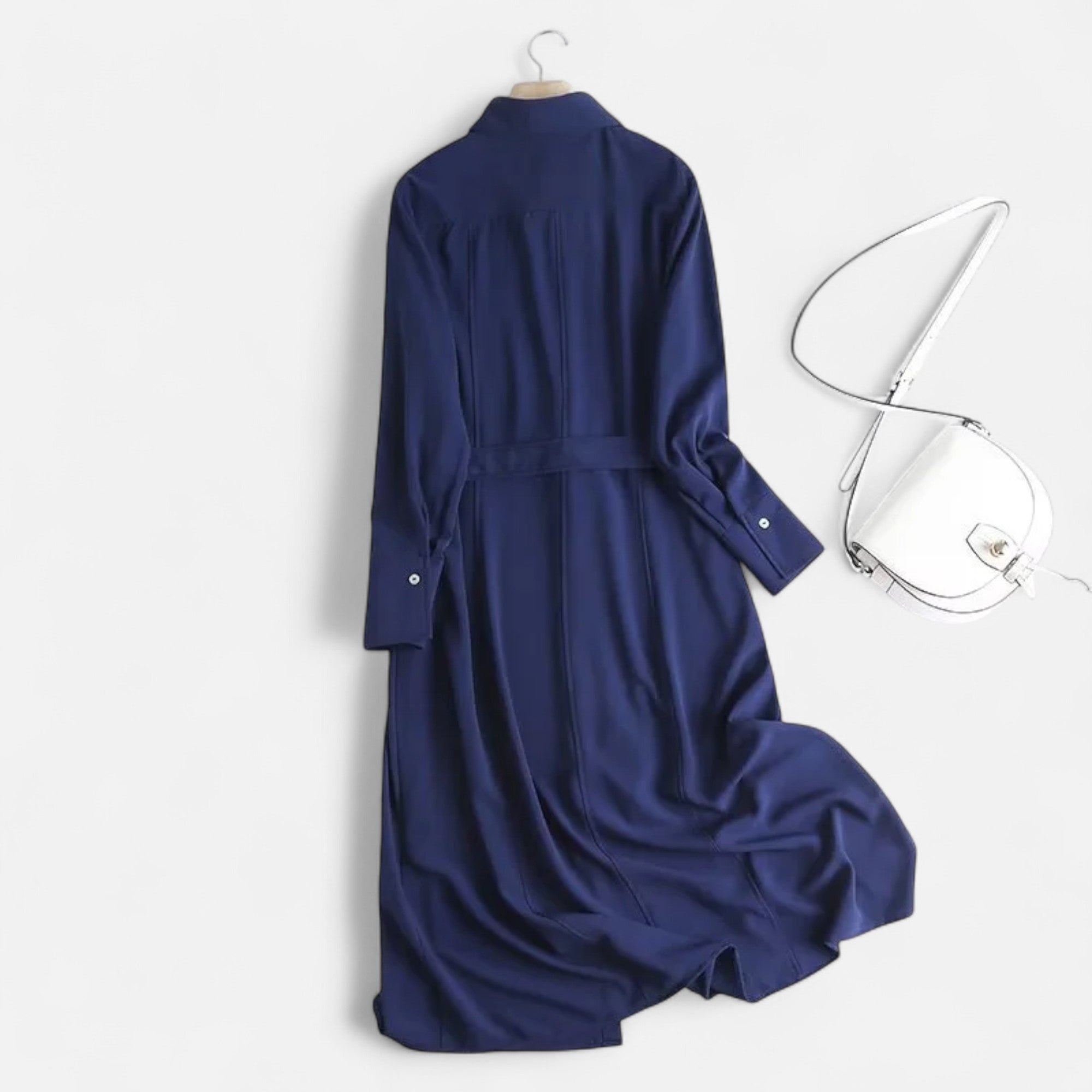 Volarno | Women’s Slim-Fit Cotton-Blend Midi Shirt-Dress with Belt