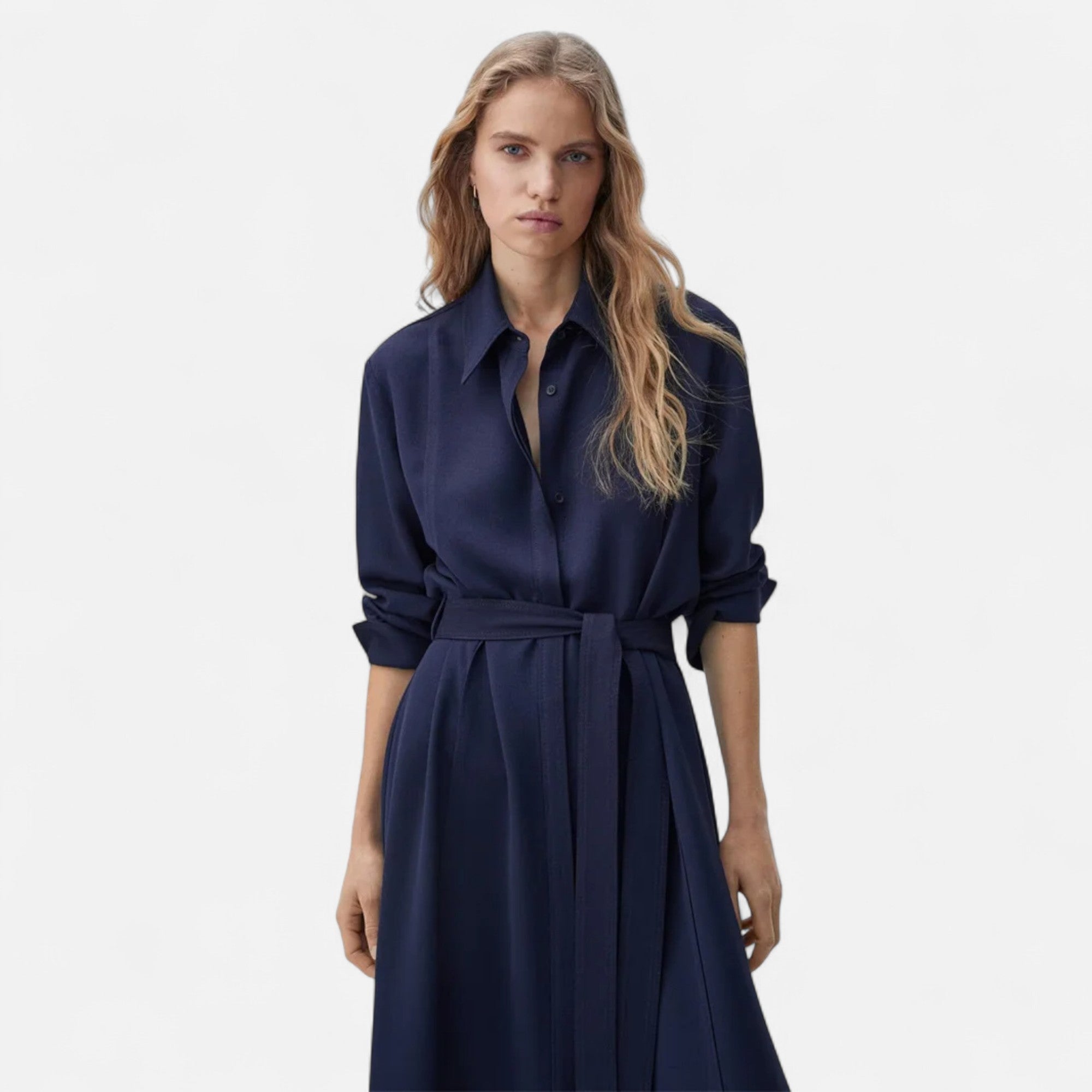 Volarno | Women’s Slim-Fit Cotton-Blend Midi Shirt-Dress with Belt
