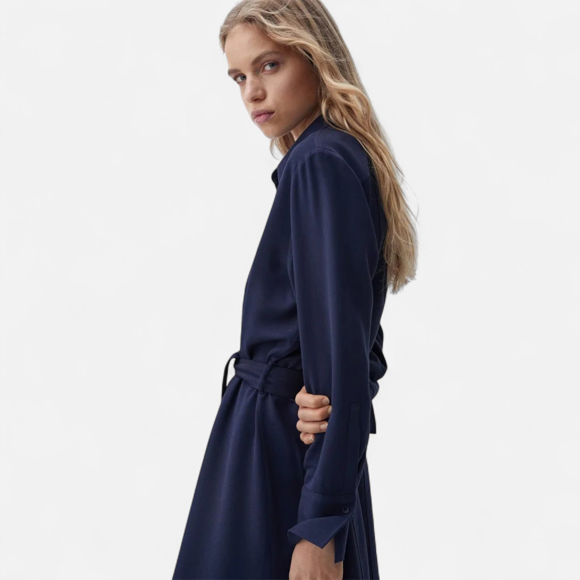 Volarno | Women’s Slim-Fit Cotton-Blend Midi Shirt-Dress with Belt