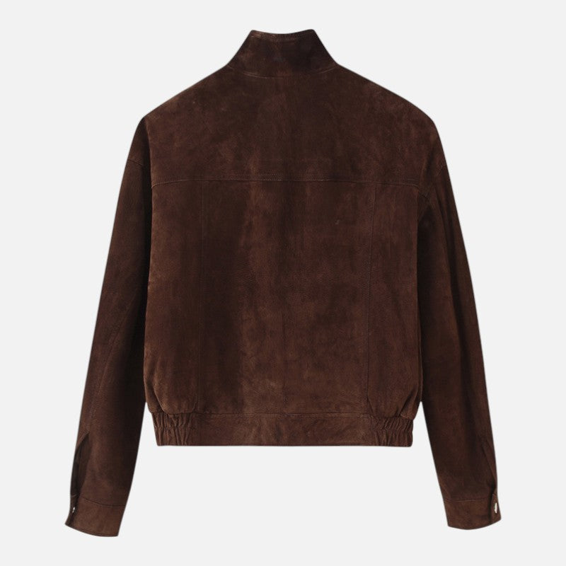 Volarno | Women’s Suede Pocket Detail Jacket | Casual Soft Faux Suede Coat