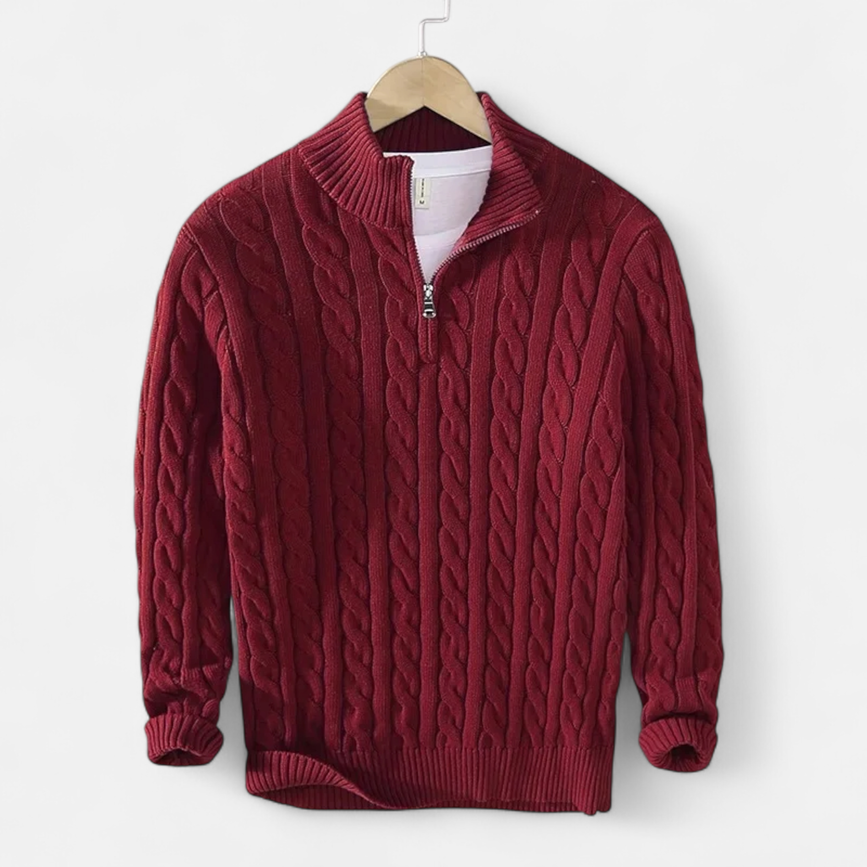 Volarno | Men’s Thick-Knit Turtleneck Zip Sweater