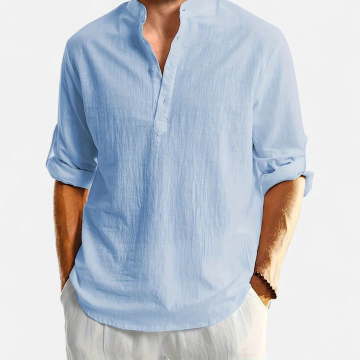 Volarno | Men’s Linen Henley – Heritage Collarless Style