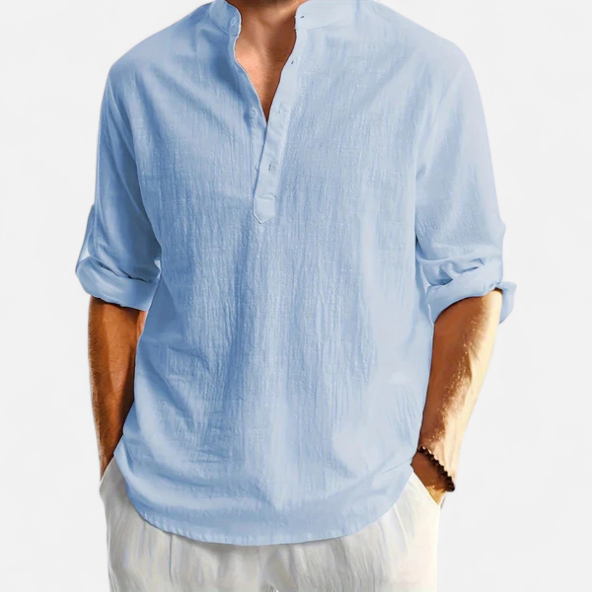 Volarno | Men’s Linen Henley Shirt