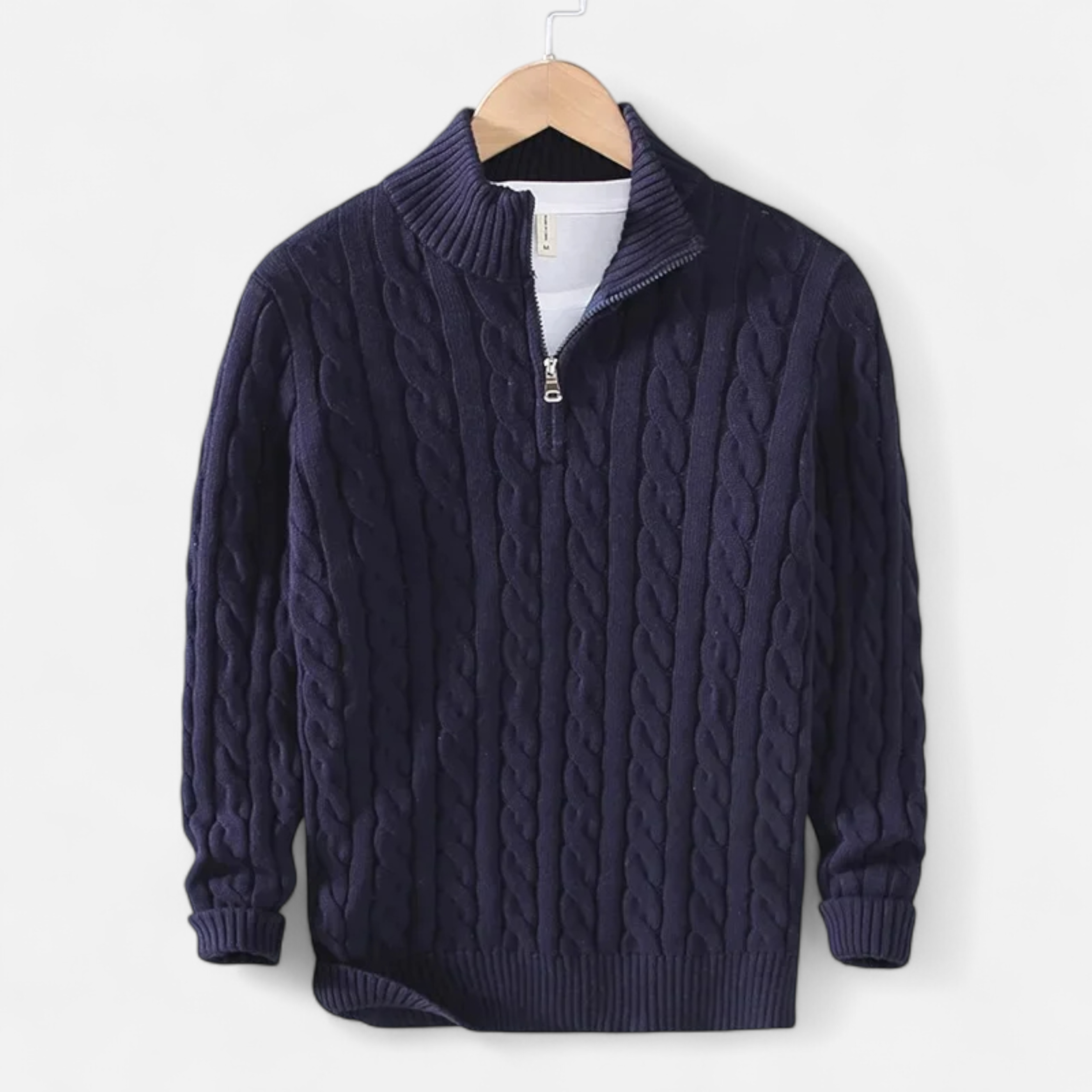 Volarno | Men’s Thick-Knit Turtleneck Zip Sweater