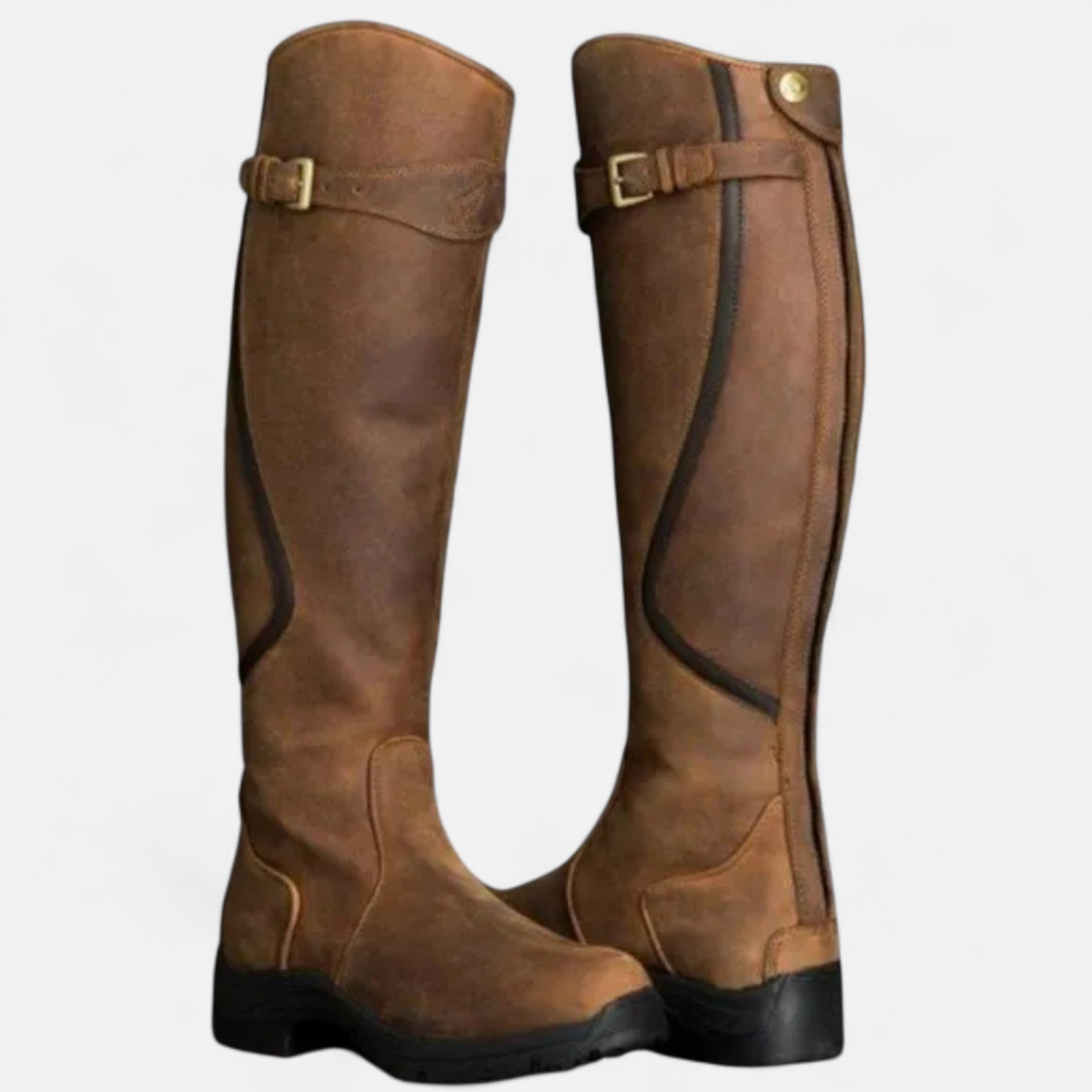 Volarno | Women’s Knee-High PU Leather Heel Boots – “Angel Baby” Motif