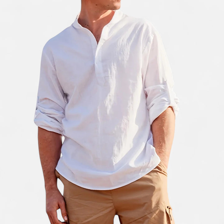 Volarno | Men’s Linen Henley – Heritage Collarless Style