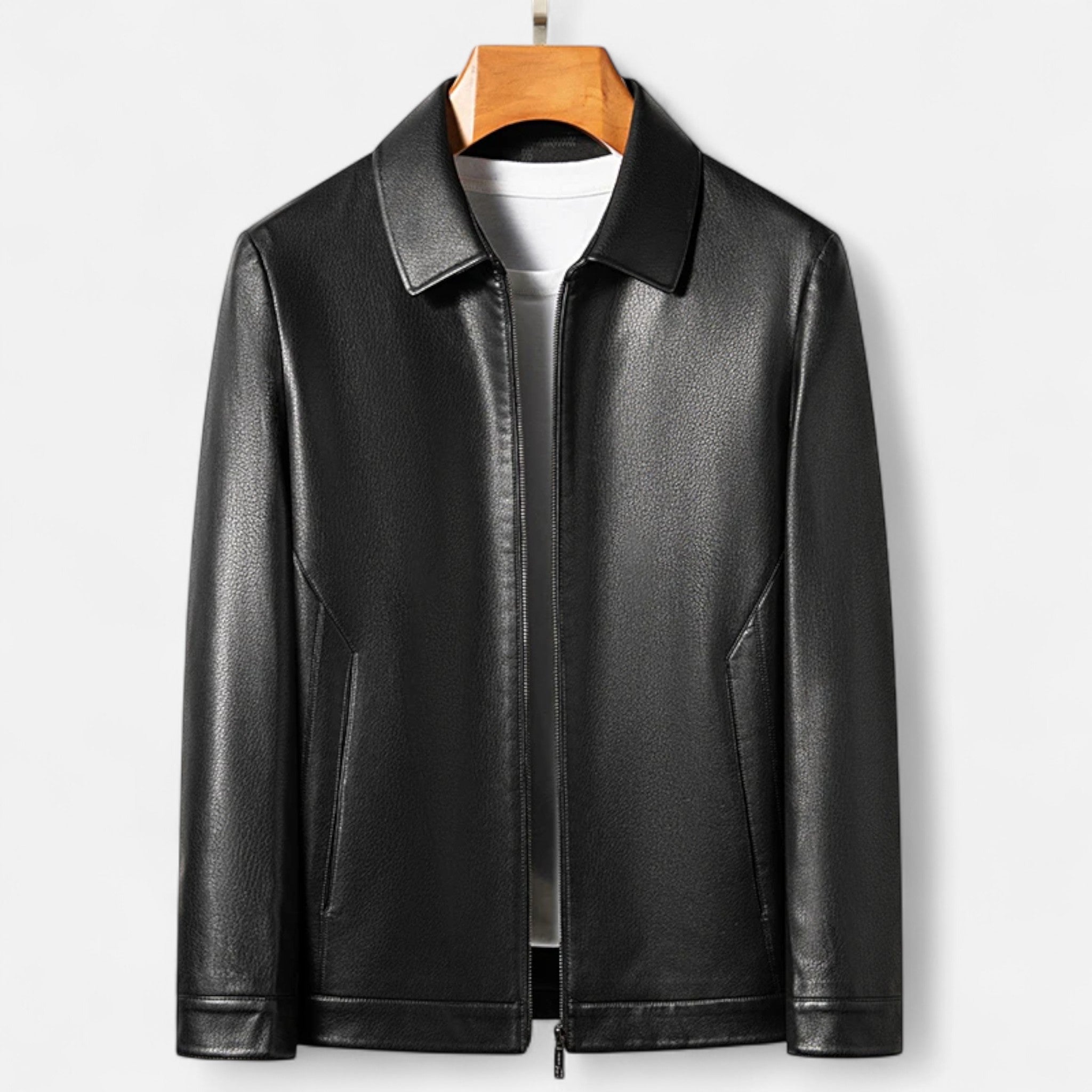 Volarno | Men’s PU Leather Jacket – Stand Collar Autumn Elegance