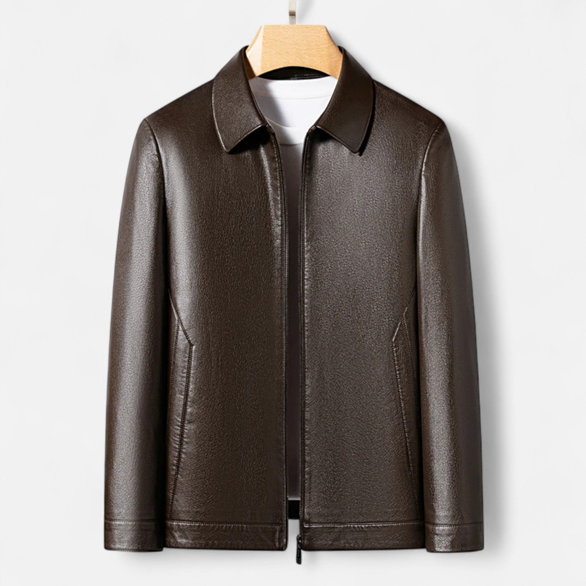 Volarno | Men’s PU Leather Jacket – Stand Collar Autumn Elegance