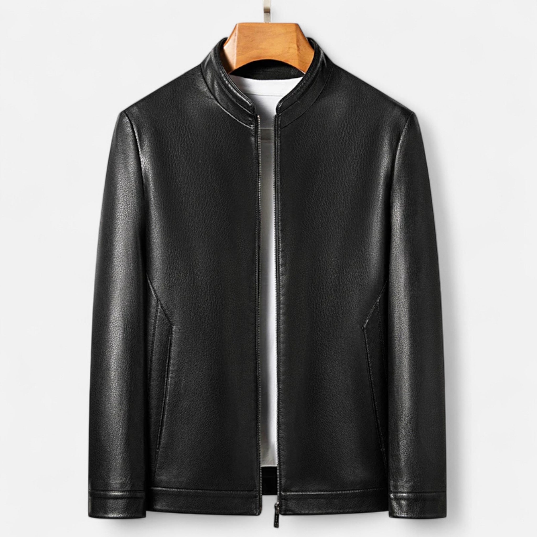 Volarno | Men’s PU Leather Jacket – Stand Collar Autumn Elegance