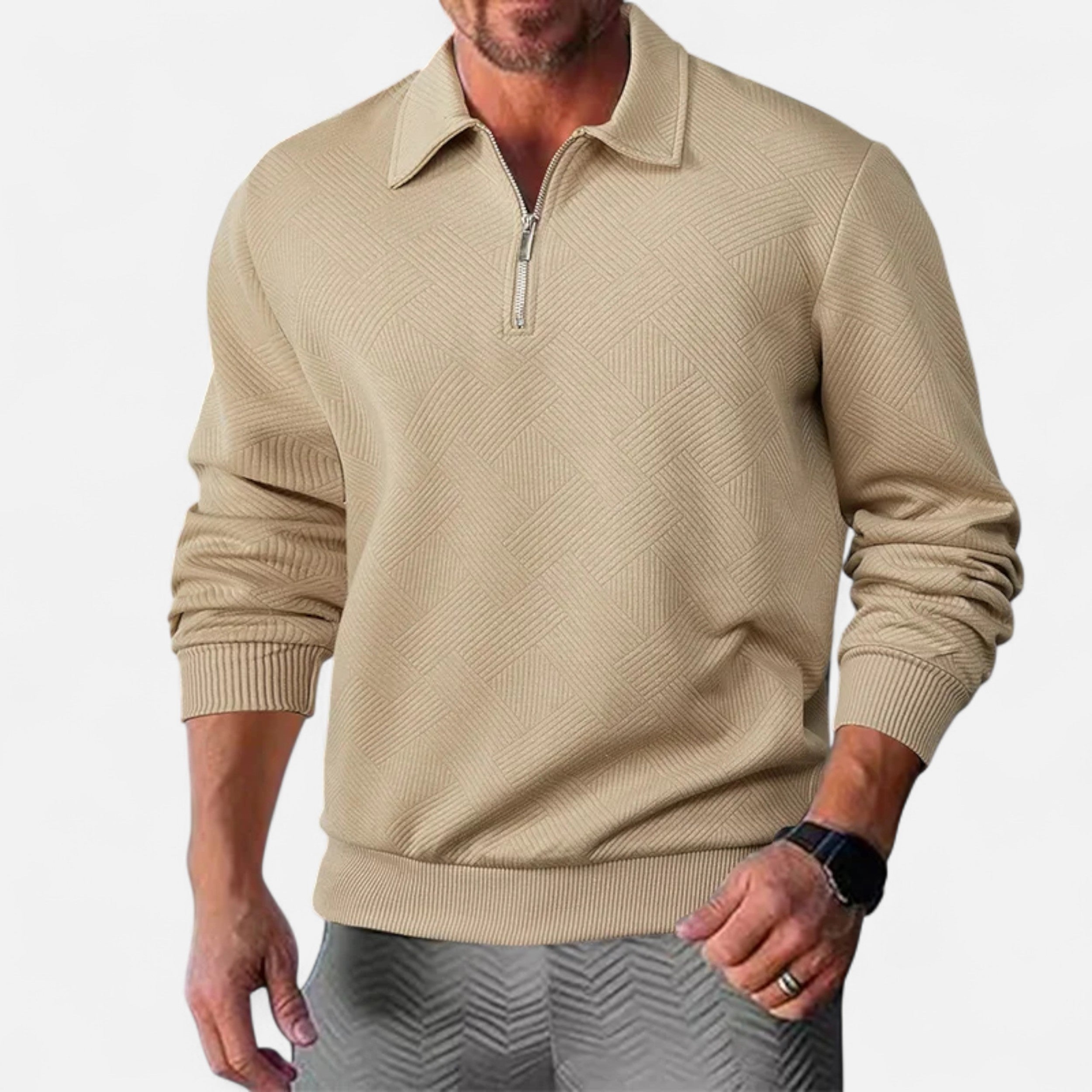 Volarno | Men’s Long-Sleeved Polo Shirt | Zipper Lapel