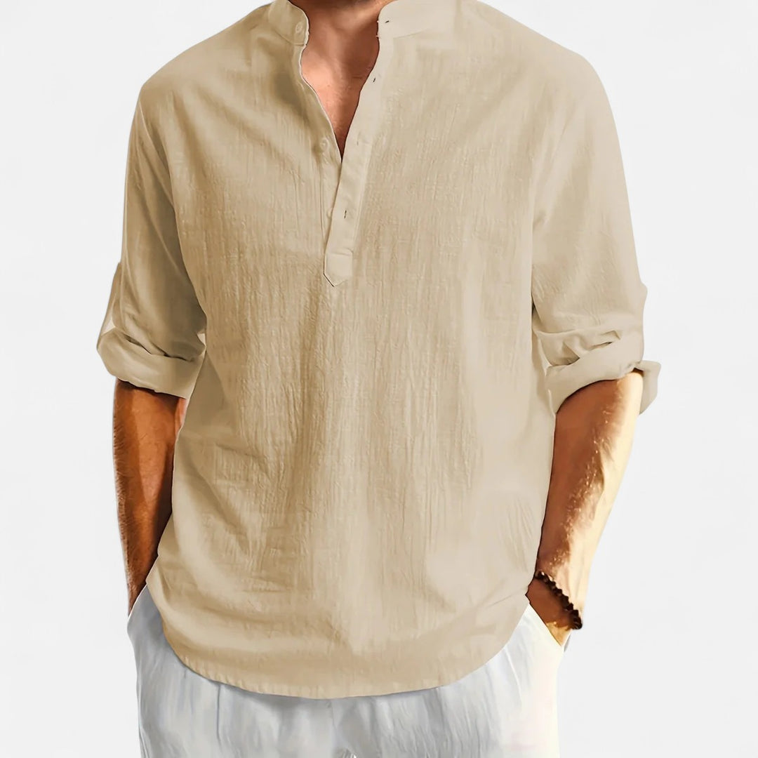 Volarno | Men’s Linen Henley – Heritage Collarless Style