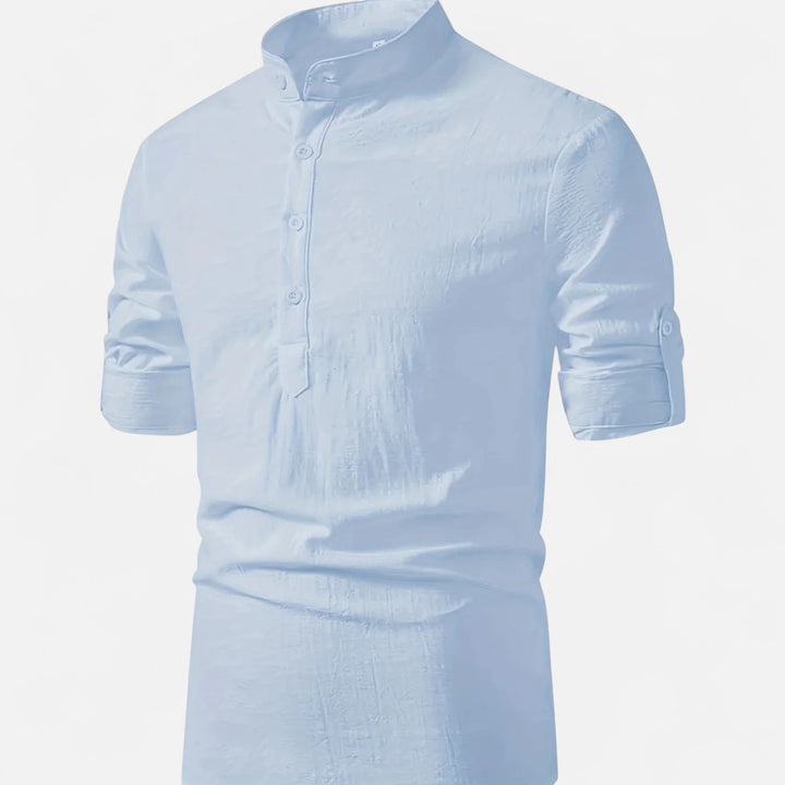 Volarno | Men’s Linen Henley – Heritage Collarless Style