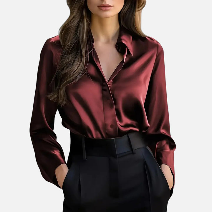 Volarno | Women’s Satin Blouse – Long Sleeve Elegance