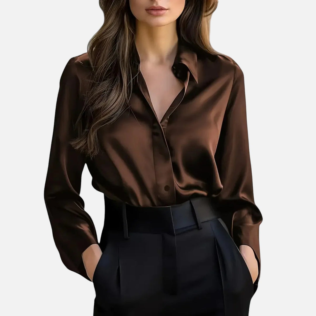 Volarno | Women’s Satin Blouse – Long Sleeve Elegance