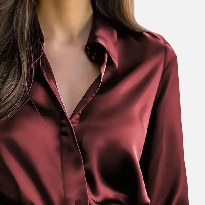 Volarno | Women’s Satin Blouse – Long Sleeve Elegance