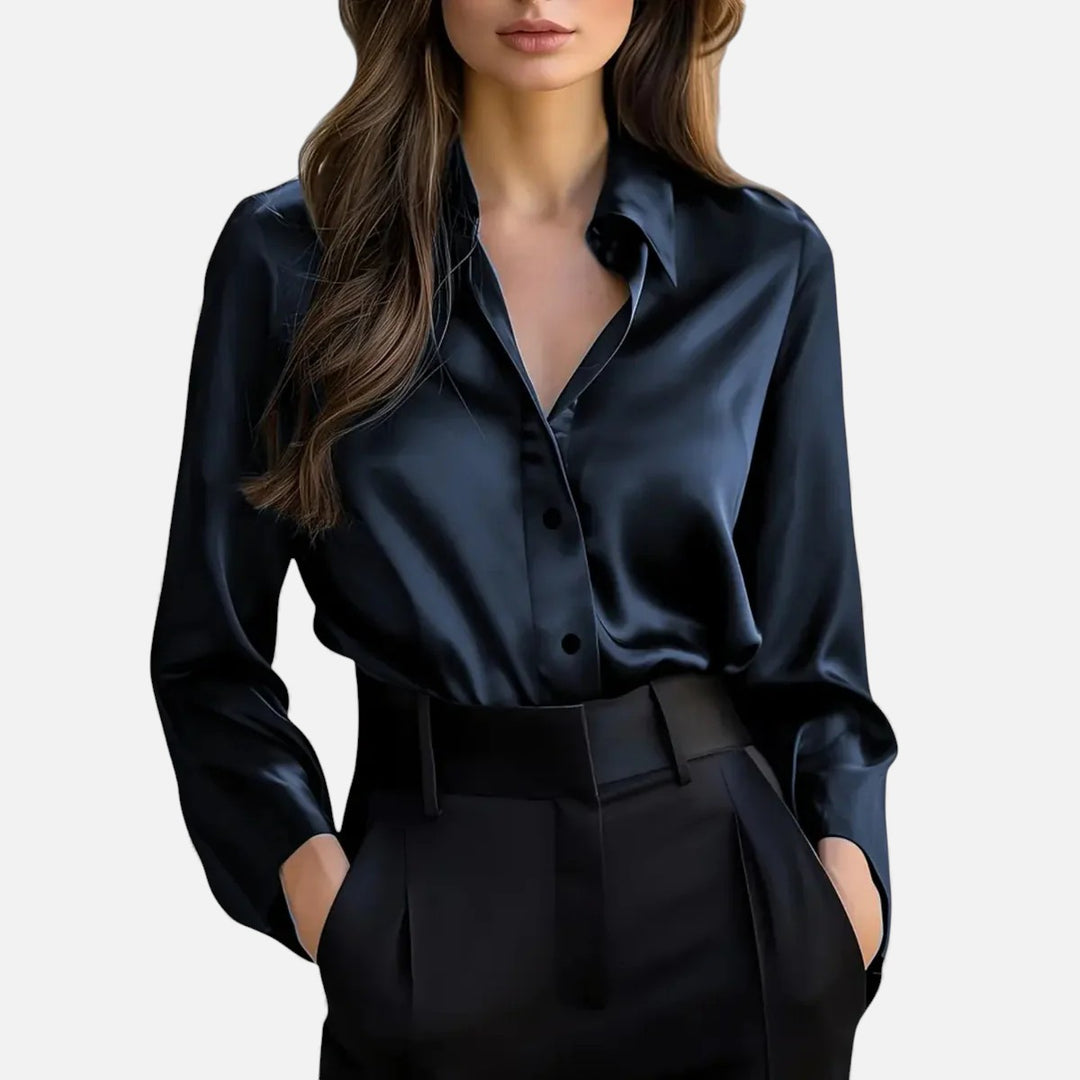 Volarno | Women’s Satin Blouse – Long Sleeve Elegance