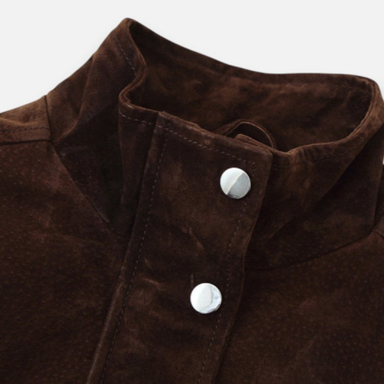 Volarno | Women’s Suede Pocket Detail Jacket | Casual Soft Faux Suede Coat