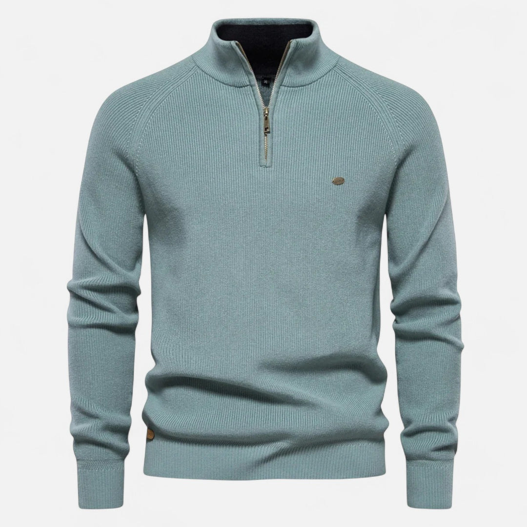 Volarno | Men’s Cotton Zip Sweater – Refined Knitwear for the Season