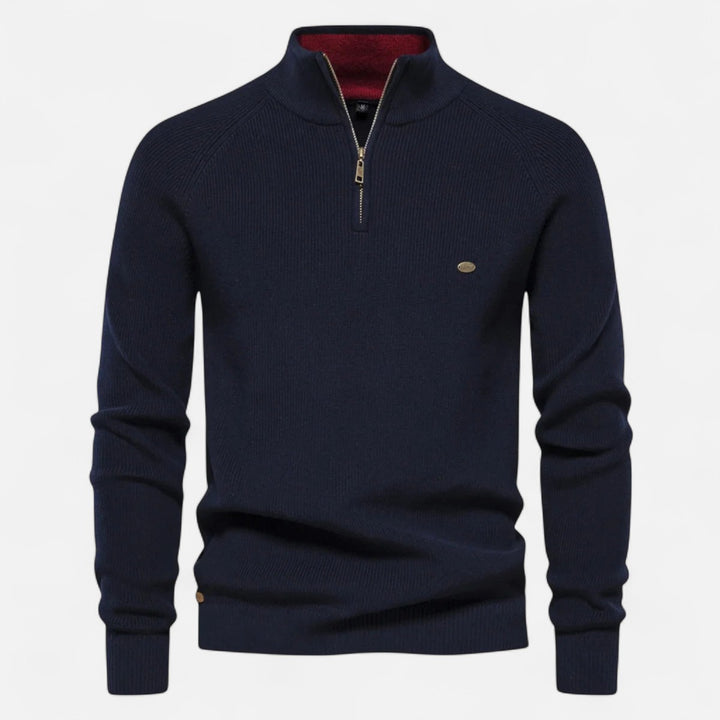 Volarno | Men’s Cotton Zip Sweater – Refined Knitwear for the Season