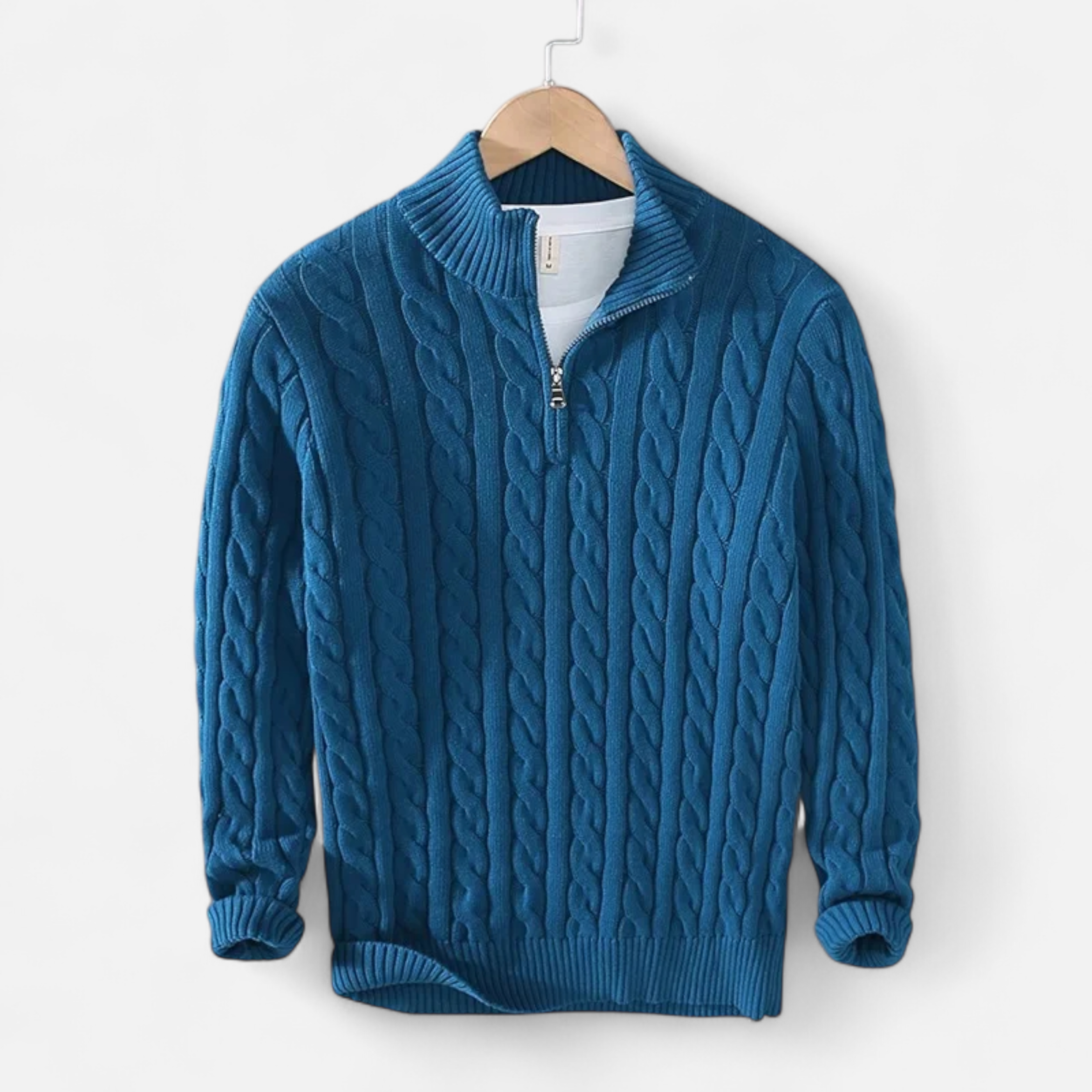 Volarno | Men’s Thick-Knit Turtleneck Zip Sweater